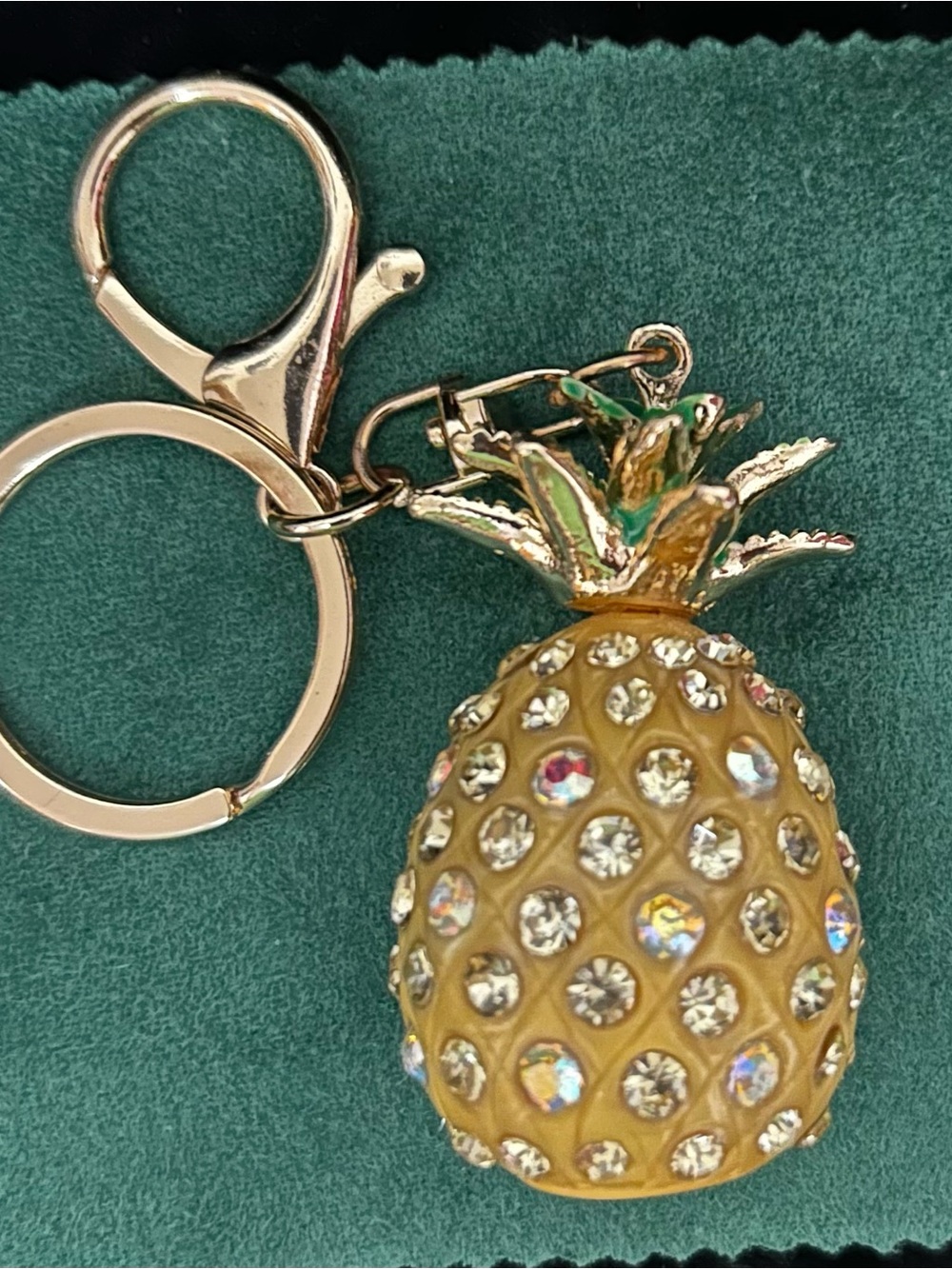 Gold-Tone Pineapple Crystal Keychain Pendant - Green & Yellow - Picture 5 of 6